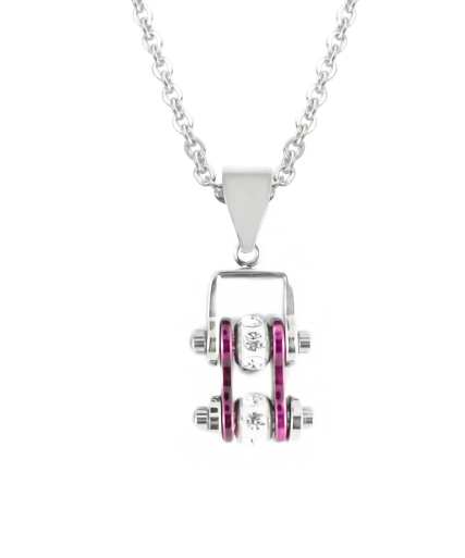 Biker Jewelry Women's Mini Motorcycle Bike Chain Pendant Chrome & Spirited Purple Stainless Steel SP99