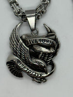 Live to Ride / Ride to Live Stainless Steel Biker Pendant Byzantine Chain SP9