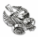 Live to Ride / Ride to Live Stainless Steel Biker Pendant Byzantine Chain SP9