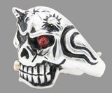 Horned Skull Ring with Bullet & Red Eye Biker Ring Stainless Steel  SR107