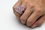 Red Firefighter's Ring Unisex Maltese Cross Stainless Steel Ring SR108