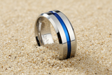 Blue Line Ring Police Comfort Fit Stainless Steel Wedding Band SR109
