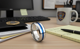 Blue Line Ring Police Comfort Fit Stainless Steel Wedding Band SR109