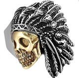 Skull Indian Chief Ring Men's Two Tone Gold Plated Stainless Steel Ring SR112