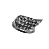 Flat Angel Wing Bling Ring 30 Clear Crystals in Stainless Steel Lady Biker SR113