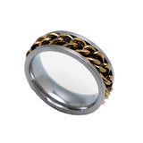 Gold Chain Spinner Ring Curb Link Unisex Two Tone Wedding Band Stainless Steel  SR116