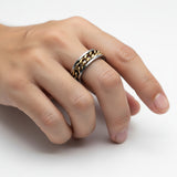 Gold Chain Spinner Ring Curb Link Unisex Two Tone Wedding Band Stainless Steel  SR116