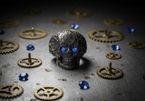 Black Tribal Tattoo Skull Ring Unisex Blue Crystal Eyes Stainless Steel SR120