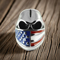Heavy Metal Jewelry Men's American Flag Bandana Skull Stainless Steel Ring SR125
