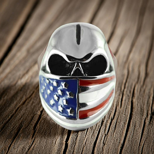 Heavy Metal Jewelry Men's American Flag Bandana Skull Stainless Steel Ring SR125
