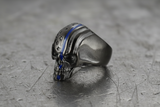 Blue Line Gunmetal Skull Ring Men's Stainless Steel SR126