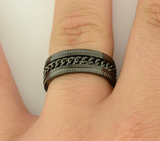 All Black Chain Spinner Ring Unisex Comfort Fit Wedding Band Stainless Steel SR129