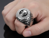 Round Skull Circle Ring with Clear Crystals Men's Stainless Steel SR135