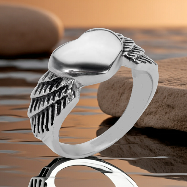 Heavy Metal Jewelry Ladies Winged Heart Stainless Steel Ring SR138