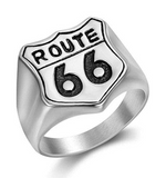 "Route 66" Signet Ring Unisex Biker Stainless Steel SR142