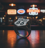 "Route 66" Signet Ring Unisex Biker Stainless Steel SR142