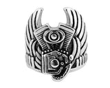 Motorcycle Engine with Wings Ring Men's Biker Stainless Steel Ring SR149