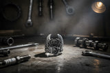 Motorcycle Engine with Wings Ring Men's Biker Stainless Steel Ring SR149
