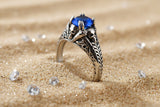 Solitaire Blue Stone Ring<BR>Lady Biker Stainless Steel Ring SR152