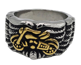 Motorcycle on Wings Ring Two Tone Unisex Biker Stainless Steel SR160