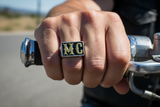"MC" Signet Ring Gold Edition<BR>Biker Motorcycle Club Men's Stainless Steel SR163