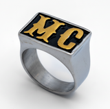 "MC" Signet Ring Gold Edition<BR>Biker Motorcycle Club Men's Stainless Steel SR163