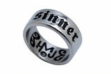 "SINNER" Signet Ring Unisex<br>Biker Wedding Band<BR>Religious Stainless Steel<BR>SR172