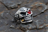Skull Ring w/Golden Bullet & Red Eye Men's Biker Stainless Steel SR173