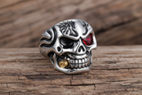 Skull Ring w/Golden Bullet & Red Eye Men's Biker Stainless Steel SR173