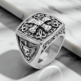 Heavy Metal Jewelry Men's Greek Cross Stainless Steel Biker Ring SR177