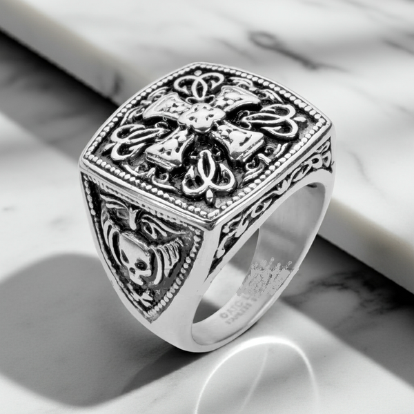 Heavy Metal Jewelry Men's Greek Cross Stainless Steel Biker Ring SR177
