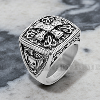 Heavy Metal Jewelry Men's Greek Cross Stainless Steel Biker Ring SR177