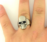 Industrial Skull Ring with Black Eyes Men's Biker Stainless Steel SR182