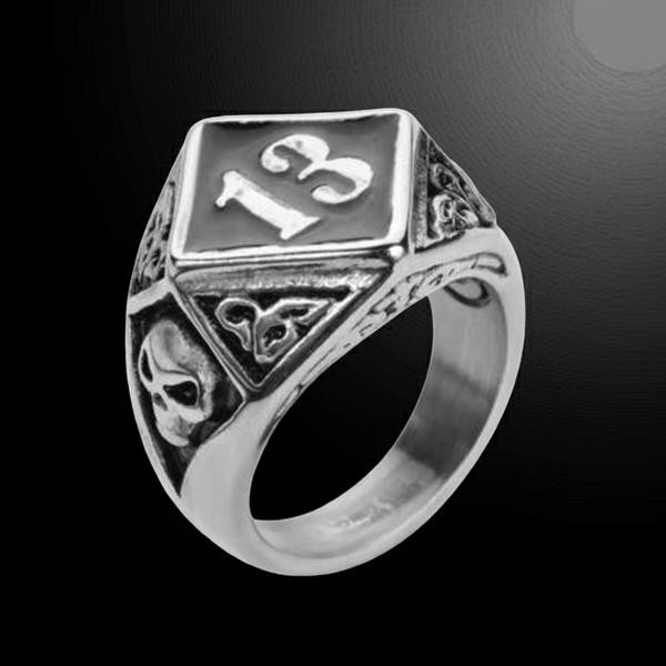 Heavy Metal Jewelry Men's Lucky 13 Ring Stainless Steel SR184