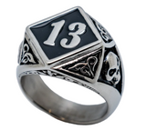 Number "13" Signet Ring with Skulls Men's Stainless Steel SR184
