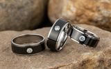 Black Inlay on Silver Ring with CZ Two-Tone Comfort Fit Stainless Steel SR185