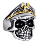 Old School Skull Ring with Biker Cap Men's Two-Tone Stainless Steel SR187