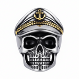 Old School Skull Ring with Biker Cap Men's Two-Tone Stainless Steel SR187