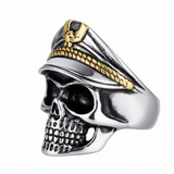 Old School Skull Ring with Biker Cap Men's Two-Tone Stainless Steel SR187