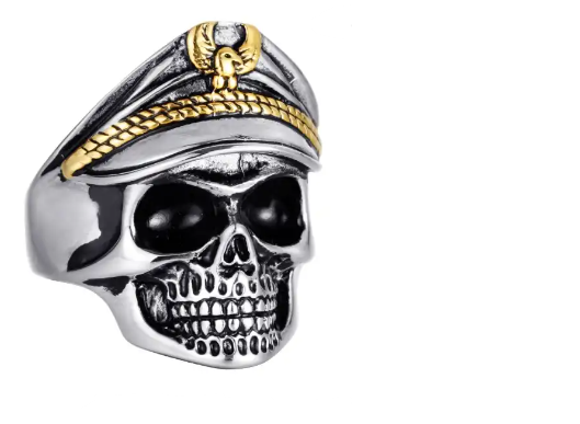 Vintage Old School Motorcycle Biker Skull Ring Stainless Steel Gold Tone SR187