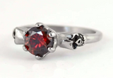 Red Solitaire Skull Ring Ladies Stainless Steel SR188
