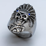 Indian Headdress Skull Ring Men's Biker Stainless Steel SR191