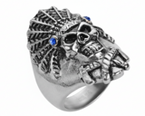 Indian Headdress Skull Ring Men's Biker Stainless Steel SR191