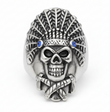 Indian Headdress Skull Ring Men's Biker Stainless Steel SR191