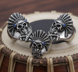 Indian Headdress Skull Ring Men's Biker Stainless Steel SR191