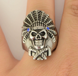Indian Headdress Skull Ring Men's Biker Stainless Steel SR191