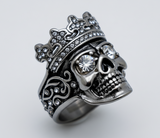 King Skull Ring Men's Clear CZ Bling Stainless Steel Ring SR192
