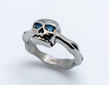 Blue Eyed Skull & Bones Ring Lady Biker Stainless Steel SR196