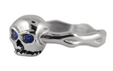 Blue Eyed Skull & Bones Ring Lady Biker Stainless Steel SR196