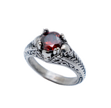 Red Solitaire Filigree Skulls Ring Lady Biker Stainless Steel SR197